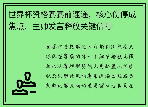 世界杯资格赛赛前速递，核心伤停成焦点，主帅发言释放关键信号